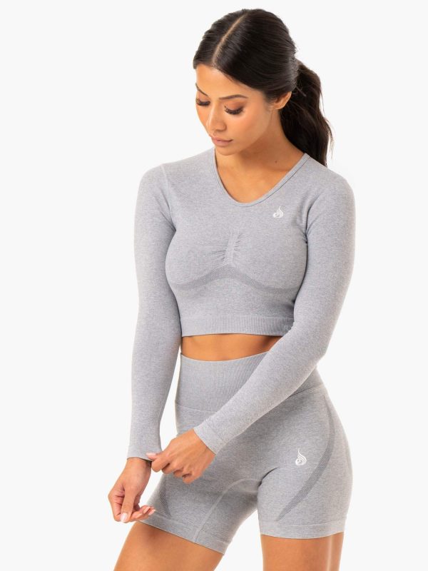 Sculpt Seamless Long Sleeve Top - Grey Marl Online now - Image 4