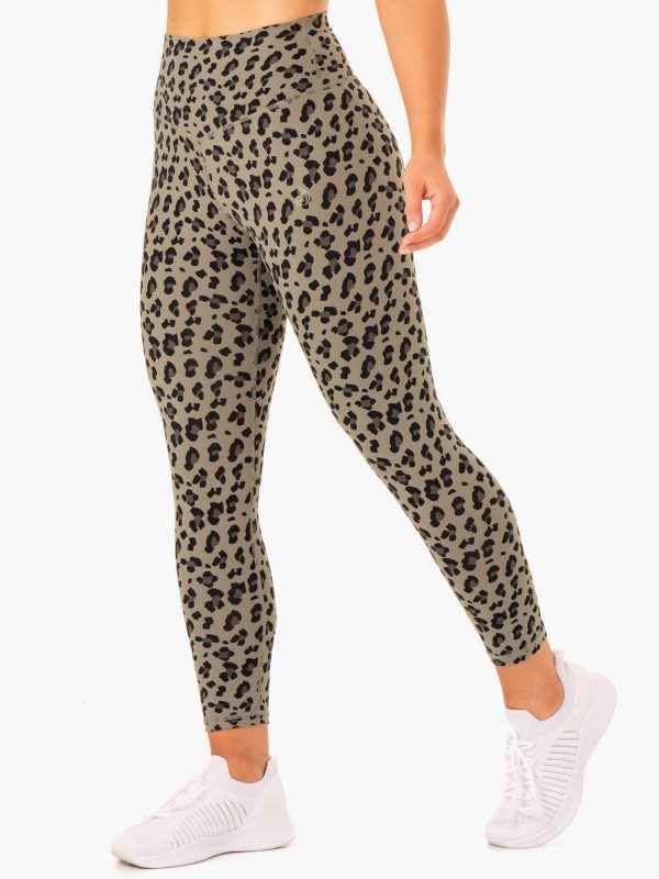 Hybrid Full Length Leggings - Khaki Leopard For Sale - Image 4