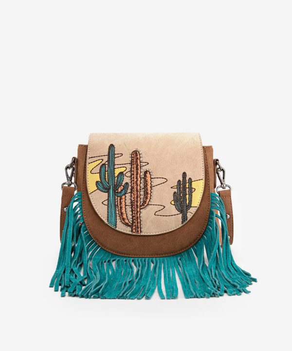 Montana West Cactus Embroidered Fringe Crossbody Bag Cheap