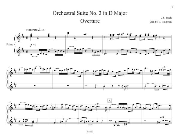J.S. Bach: Orchestral Suite No. 3 In D major, BWV 1068 arranged for piano duet by Eleonor Bindman (GPC085) Online - Image 2