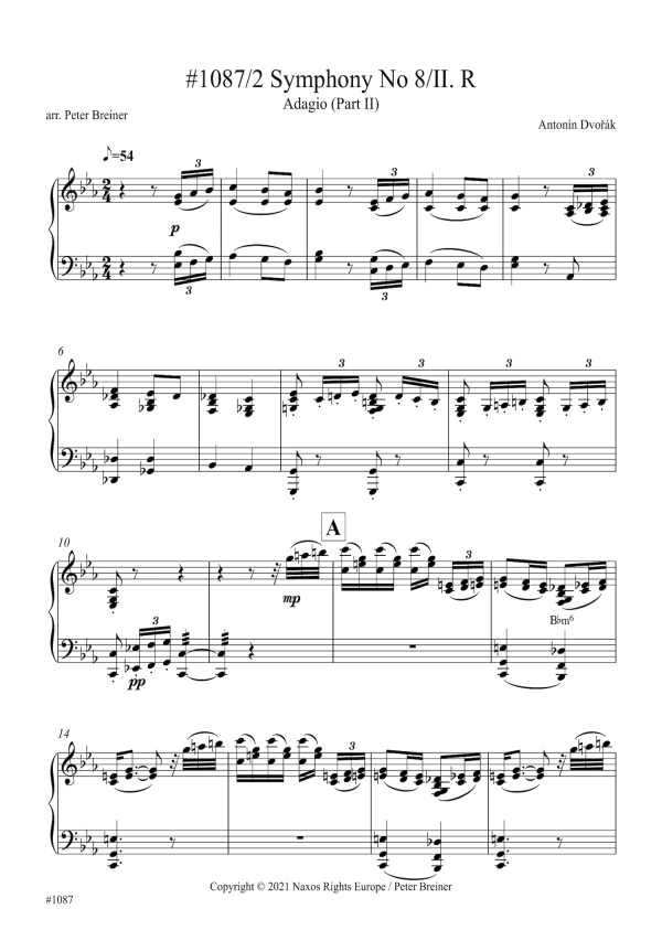 Antonín Dvořák: Adagio Part 2, Movt. II from Symphony No. 8 in G major (arranged for piano by Peter Breiner) (PB166) Cheap