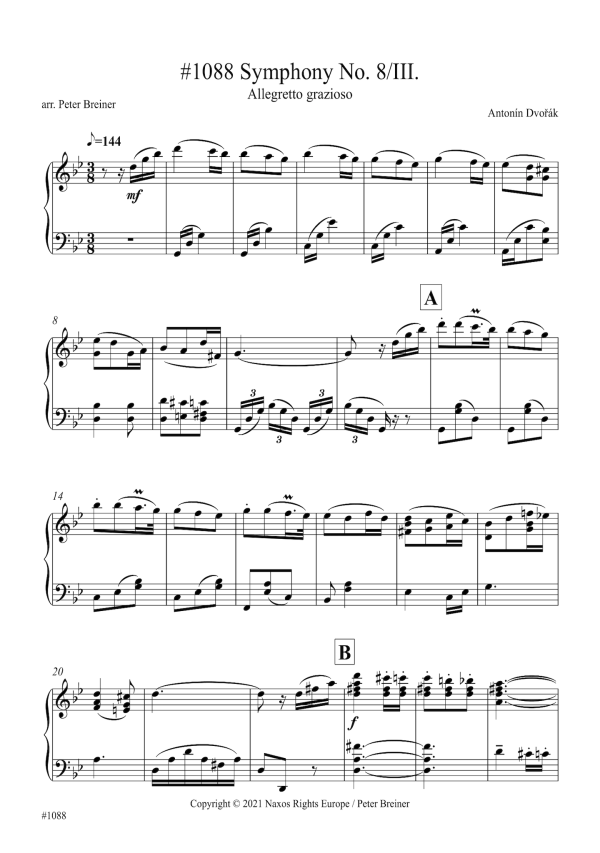 Antonín Dvořák: Allegretto grazioso, Movt. III from Symphony No. 8 in G major (arranged for piano by Peter Breiner) (PB167) Online Hot Sale