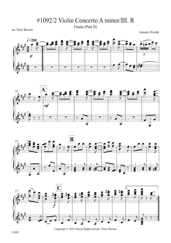 Antonín Dvořák: Finale, Allegro giocoso ma non troppo (Part II) from Violin Concerto in A minor (arranged for piano by Peter Breiner) (PB175) For Cheap