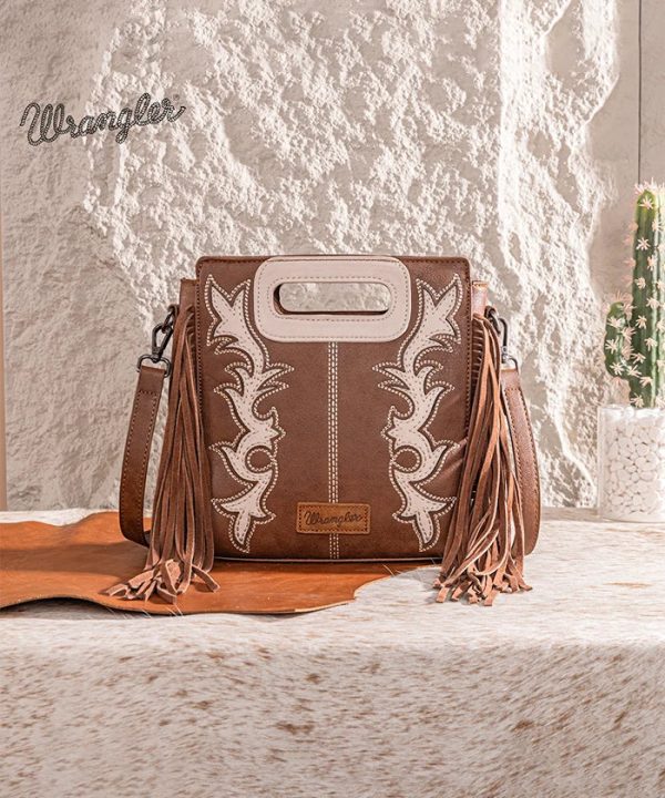Wrangler Top Handle Embroidered Fringe Tote Bag Sale - Image 5
