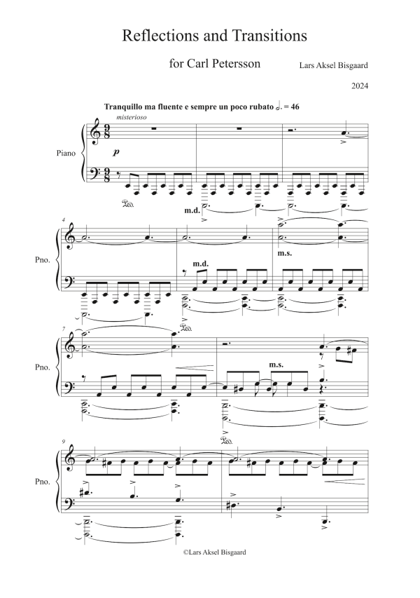 Lars Aksel Bisgaard: Reflections and Transitions for solo piano (GPC087) Online now
