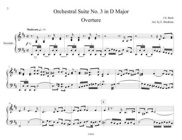 J.S. Bach: Orchestral Suite No. 3 In D major, BWV 1068 arranged for piano duet by Eleonor Bindman (GPC085) Online
