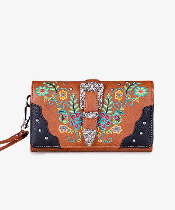 Montana West Floral Embroidered Buckle Wallet Hot on Sale - Image 4