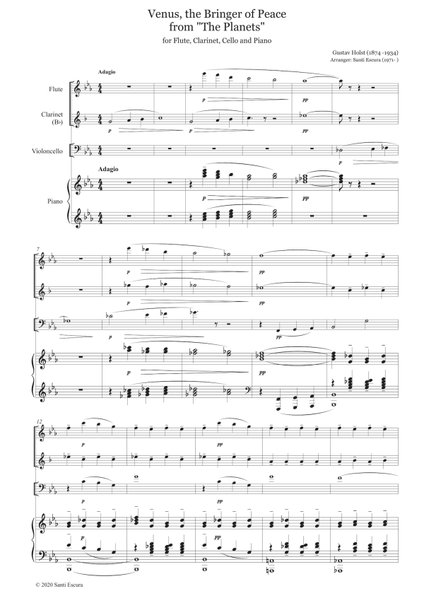 Gustav Holst: Venus (The Planets) – arranged for piano quartet by Santi Escura (NXP114) For Discount