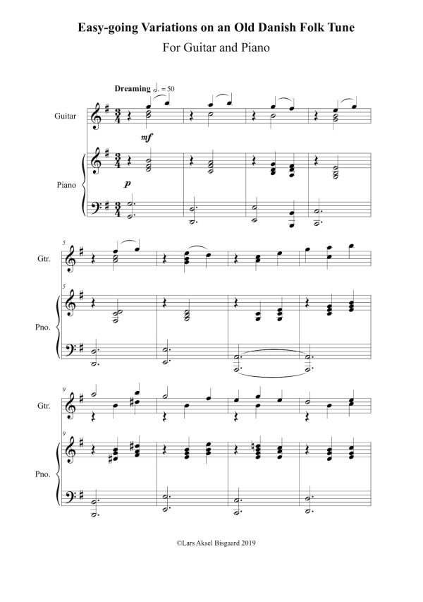 Lars Aksel Bisgaard: Easy-going Variations – for guitar and piano (GPC074) For Sale