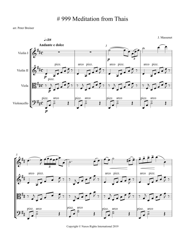 Jules Massenet: Méditation from Thaïs – Arrangement for String Quartet by Peter Breiner (PB110) Supply