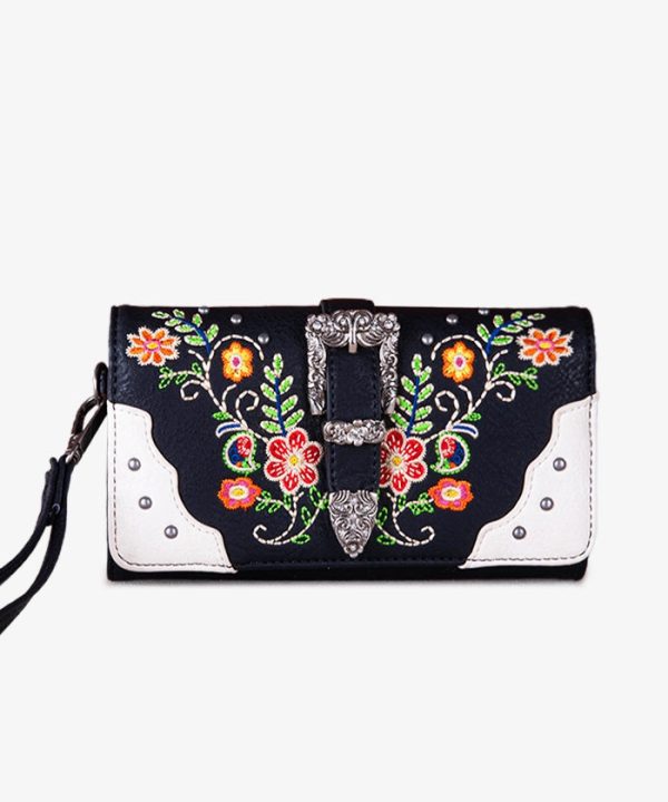 Montana West Floral Embroidered Buckle Wallet Hot on Sale - Image 5