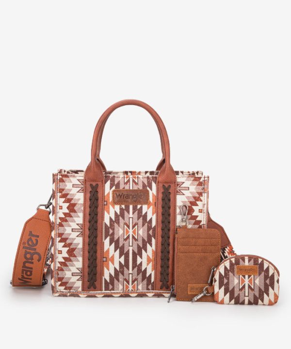 Wrangler Aztec Print Whipstitch Canvas Tote Bag Set For Discount