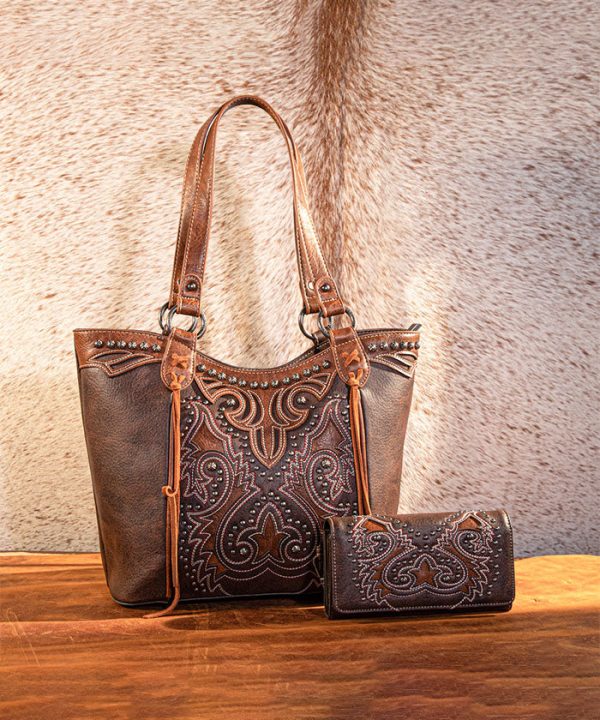 Montana West Boot Scroll Concealed Carry Tote Set Online now - Image 2