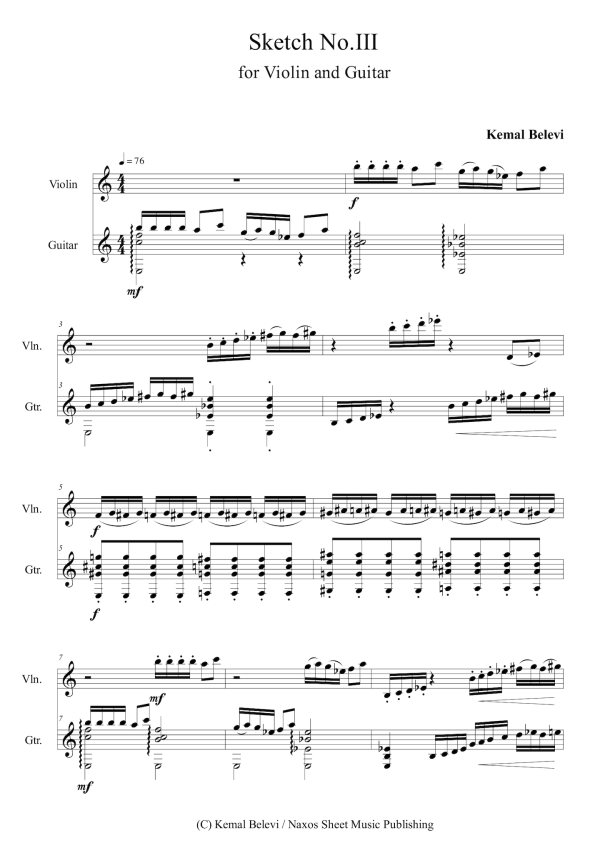 Kemal Belevi: Sketch No.3 – for Violin and Guitar (NXP107) For Cheap