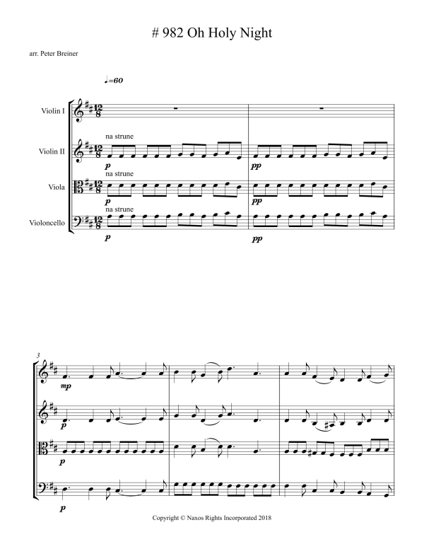 O Holy Night – Arrangement for String Quartet by Peter Breiner (PB093) Online Sale