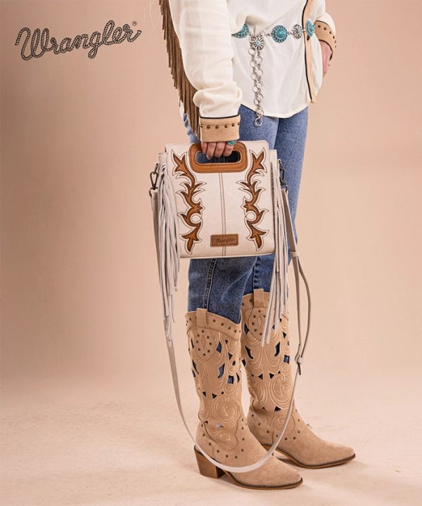 Wrangler Top Handle Embroidered Fringe Tote Bag Sale - Image 4