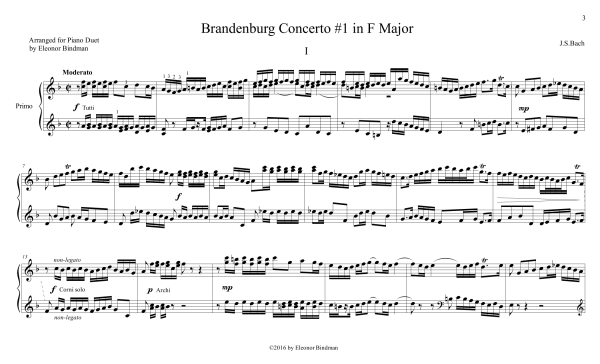 J.S. Bach: Brandenburg Concerto No. 1, BWV 1046 – arranged for piano duet by Eleonor Bindman (GPC038) Cheap - Image 2