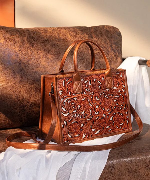 Trinity Ranch Floral Tooled Tote Bag Online - Image 4