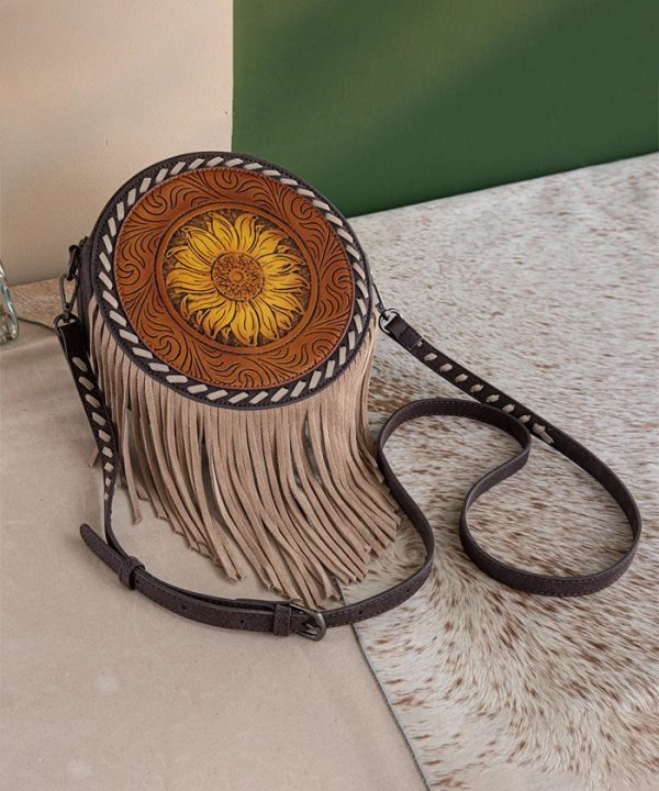 Montana West Sunflower Circle Fringe Crossbody Purse Fashion - Image 4
