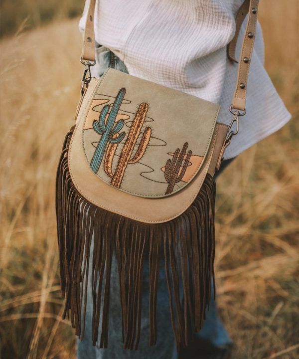 Montana West Cactus Embroidered Fringe Crossbody Bag Cheap - Image 2