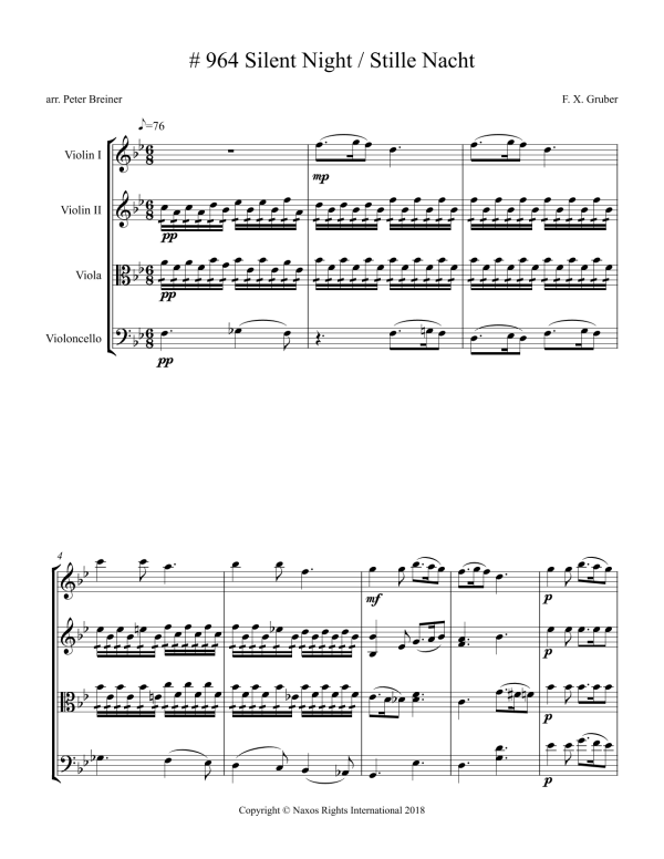 Silent Night – Arrangement for String Quartet by Peter Breiner (PB075) Cheap