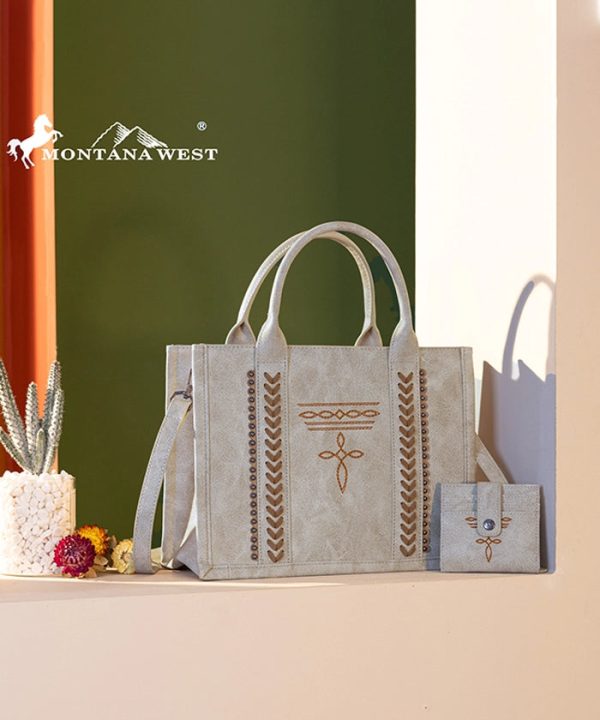 Montana West Whipstitch Tote Bag Set Online - Image 2
