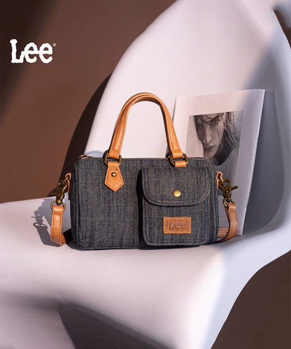 LEE Denim Canvas Barrel Satchel Top Handle Crossbody Bag Hot on Sale - Image 4