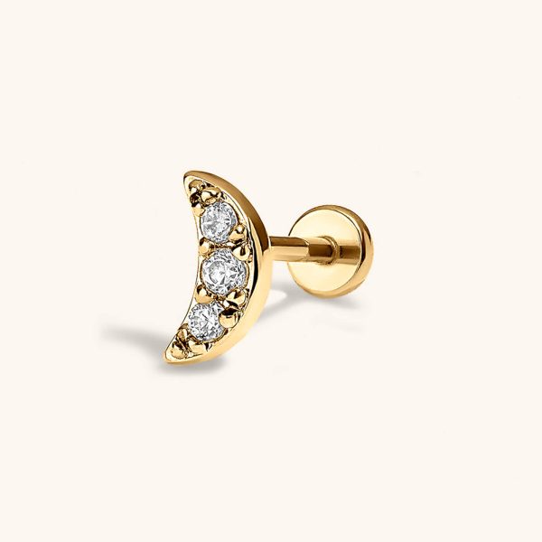 Pave Moon Push Pin Flat Back Earring For Cheap