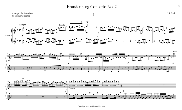J.S. Bach: Brandenburg Concerto No. 2, BWV 1047 – arranged for piano duet by Eleonor Bindman (GPC039) Discount - Image 2