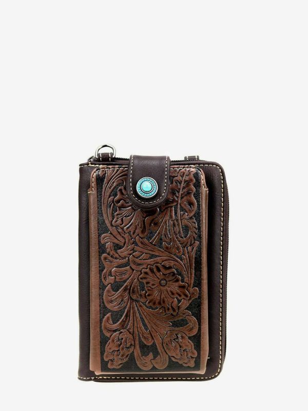Montana West Tooled Crossbody Phone Purse with Concho For Cheap
