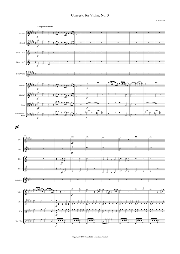Rodolphe Kreutzer: Violin Concerto No. 3 in E major – full score (NXP020) For Sale
