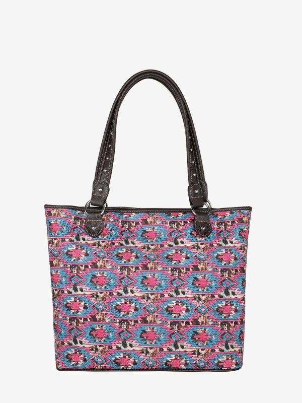 Montana West Aztec Cowhide Print Canvas Tote Bag Sale