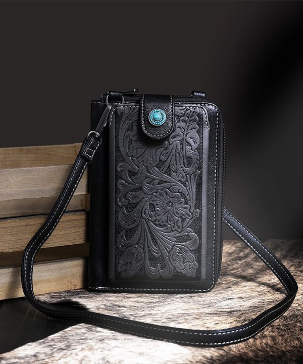 Montana West Tooled Crossbody Phone Purse with Concho For Cheap - Image 3