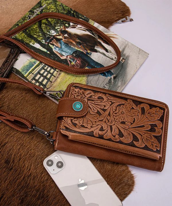 Montana West Tooled Crossbody Phone Purse with Concho For Cheap - Image 4