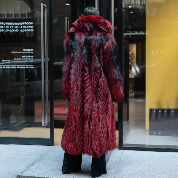 120cm Long Real Silver Fox Fur Coat with Big Turn-down Collar High Street Women Genuien Wholeskin Fox Fur Coats Outwear Woman Online Hot Sale - Image 4