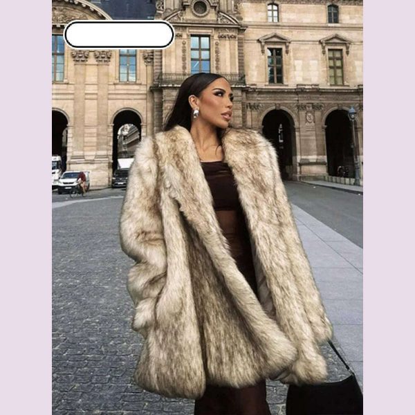 Luxurious Fashion Lapel Faux Fur Midi Coat Women Street Long Sleeve Oversize Cardigan Jacket Winter Thick Warm Female Outerwear Online Sale - Image 2