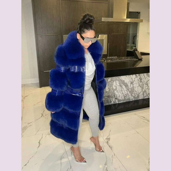 RR2831 Two Ways Wear Long Faux Fur Coats Women Stand Fur Collar Long Sleeve Fake Fox Fur Winter Jackets Women Waist Zipper Fashion - Image 2
