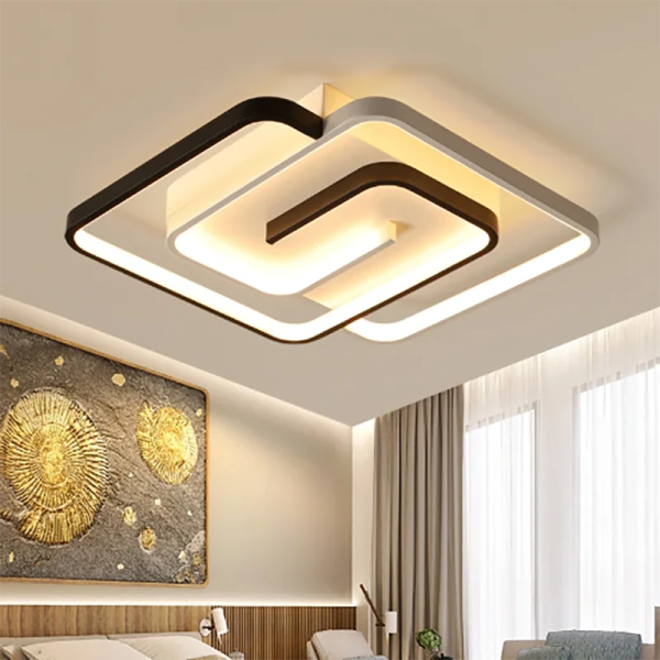 Bedroom Led Chandelier Light Black White Square Modern Ceiling Lamp Attic Living Room Dining Kitchen Interior Fixture on Sale