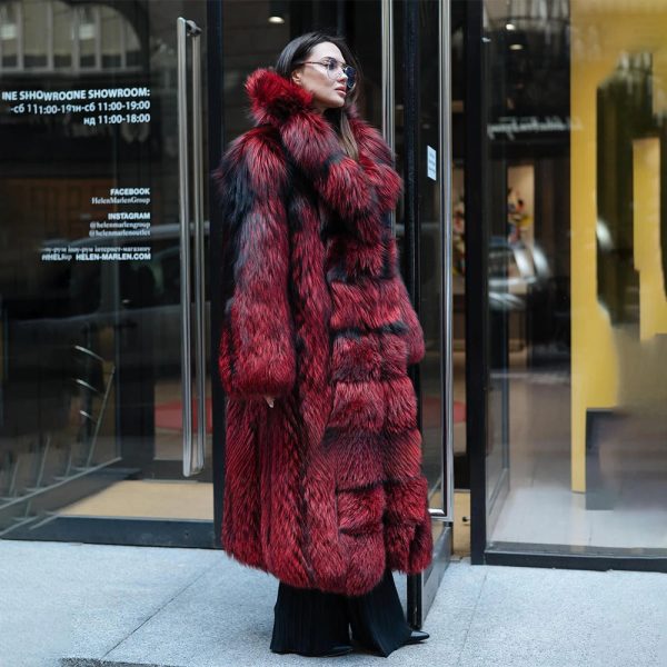 120cm Long Real Silver Fox Fur Coat with Big Turn-down Collar High Street Women Genuien Wholeskin Fox Fur Coats Outwear Woman Online Hot Sale - Image 2