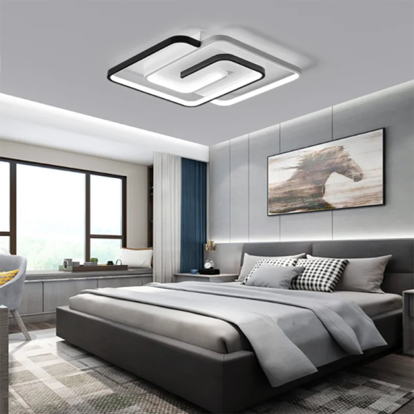 Bedroom Led Chandelier Light Black White Square Modern Ceiling Lamp Attic Living Room Dining Kitchen Interior Fixture on Sale - Image 4