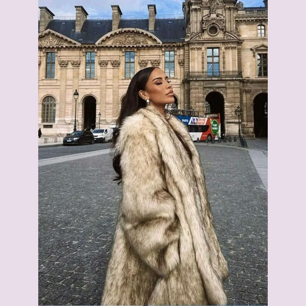 Luxurious Fashion Lapel Faux Fur Midi Coat Women Street Long Sleeve Oversize Cardigan Jacket Winter Thick Warm Female Outerwear Online Sale - Image 4