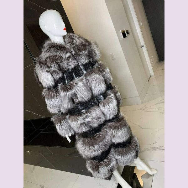 RR2831 Two Ways Wear Long Faux Fur Coats Women Stand Fur Collar Long Sleeve Fake Fox Fur Winter Jackets Women Waist Zipper Fashion - Image 3