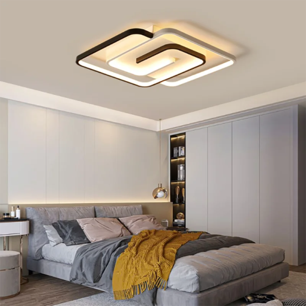 Bedroom Led Chandelier Light Black White Square Modern Ceiling Lamp Attic Living Room Dining Kitchen Interior Fixture on Sale - Image 2