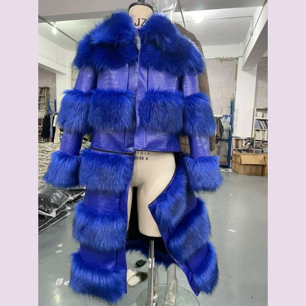 RR2831 Two Ways Wear Long Faux Fur Coats Women Stand Fur Collar Long Sleeve Fake Fox Fur Winter Jackets Women Waist Zipper Fashion - Image 5